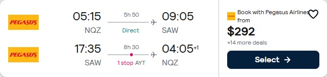 Click here to book this cheap flight deal. Christmas flights from Astana, Kazakhstan to Istanbul, Turkey for only $292 USD roundtrip. Flight deal ticket image.