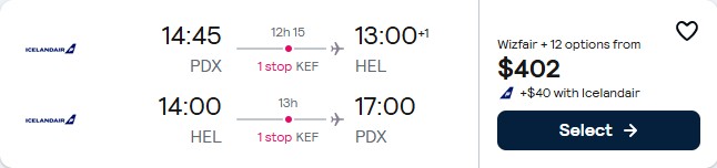 Click here to book this cheap flight deal. Cheap flights from Portland, Oregon to Helsinki, Finland for only $402 roundtrip. Flight deal ticket image.
