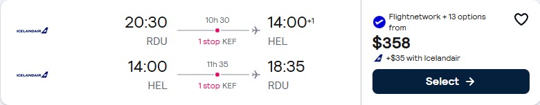 Click here to book this cheap flight deal. Cheap flights from Raleigh, North Carolina to Helsinki, Finland for only $358 roundtrip. Flight deal ticket image.