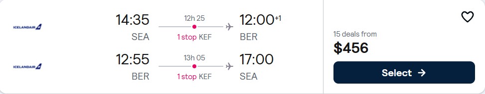 Click here to book this cheap flight deal. Cheap flights from Seattle to Berlin, Germany for only $456 roundtrip. Flight deal ticket image.
