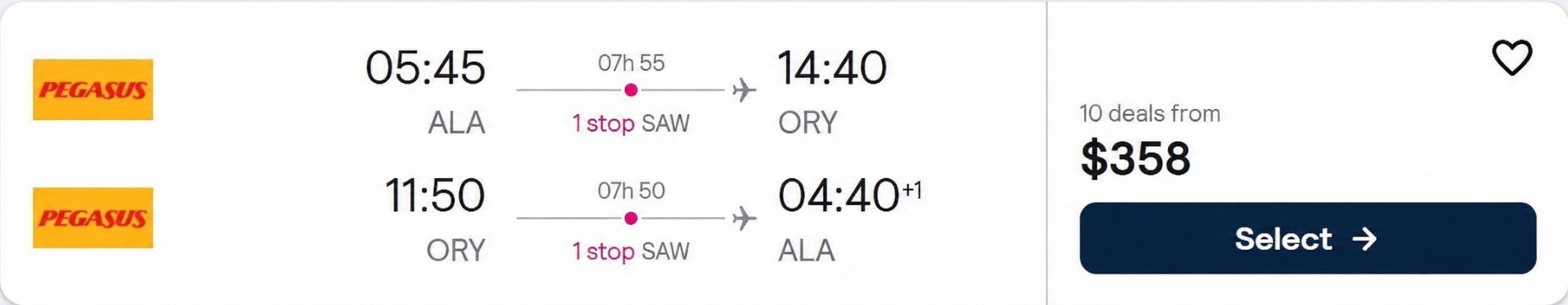 Cheap flights from Almaty, Kazakhstan to Paris, France for only $358 USD roundtrip. Flight deal ticket image.