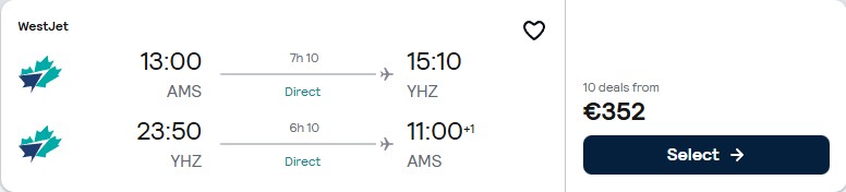Non-stop flights from Amsterdam, Netherlands to Halifax, Canada for only €352 roundtrip. Flight deal ticket image.