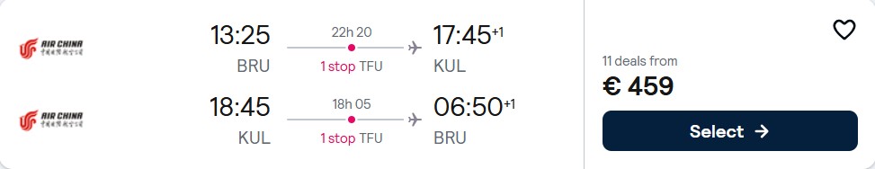 Click here to book this cheap flight deal. Cheap flights from Brussels, Belgium to Kuala Lumpur, Malaysia for only €459 roundtrip. Flight deal ticket image.