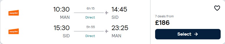 Click here to book this cheap flight deal. Non-stop flights from Manchester or London, UK to Sal, Cape Verde from only £165 roundtrip. Flight deal ticket image.