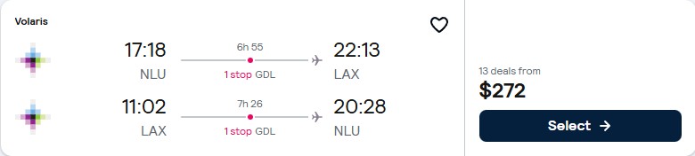 Click here to book this cheap flight deal. Cheap flights from Mexico City, Mexico to Los Angeles, USA for only $272 USD roundtrip. Flight deal ticket image.