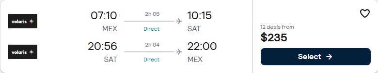 Cheap flights from Mexico City, Mexico to San Antonio, Texas for only $235 USD roundtrip. Flight deal ticket image.