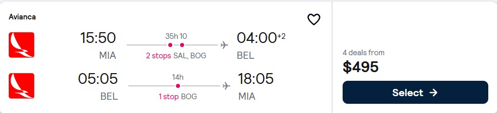 Click here to book this cheap flight deal. Christmas flights from Miami to Belem, Brazil for only $495 roundtrip with Avianca. Flight deal ticket image.