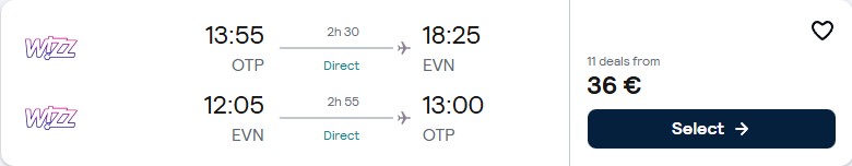 Click here to book this cheap flight deal. Non-stop flights from Bucharest, Romania to Yerevan, Armenia for only €36 roundtrip. Flight deal ticket image.