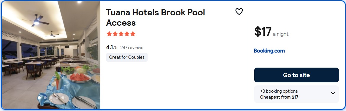 Click here to book this cheap flight deal. Stay at the 5* Tuana Hotels Brook Pool Access in Phuket, Thailand for only $17 USD per night. Flight deal ticket image.