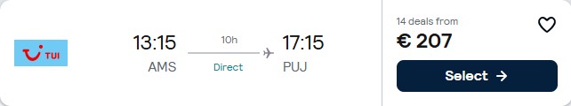 Click here to book this cheap flight deal. Non-stop flights from Amsterdam, Netherlands to the Dominican Republic for only €208 one-way. Flight deal ticket image.