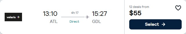 Click here to book this cheap flight deal. Non-stop flights from US cities to Mexican cities from only $55 one-way. Flight deal ticket image.