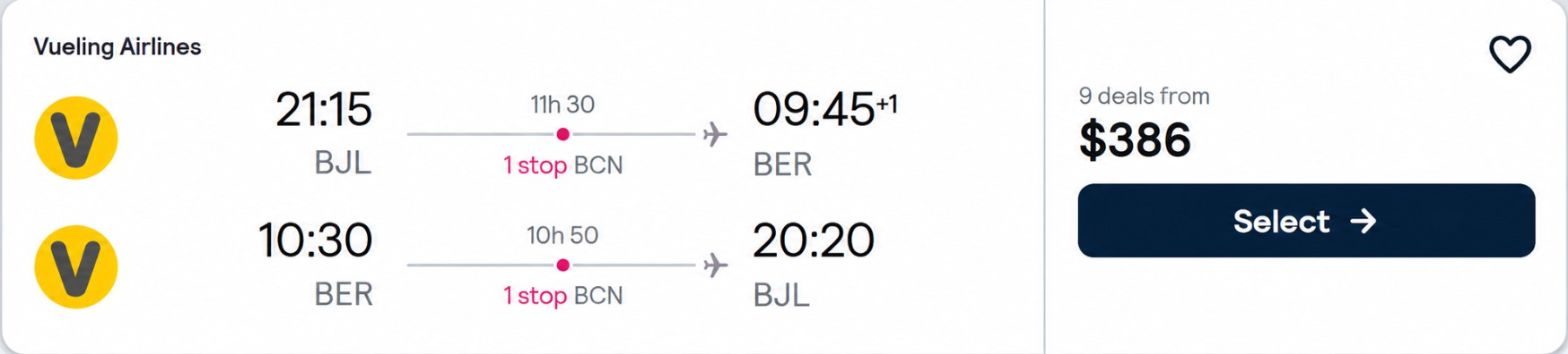 Click here to book this cheap flight deal. Cheap flights from Banjul, Gambia to Berlin, Germany for only $386 USD roundtrip. Flight deal ticket image.