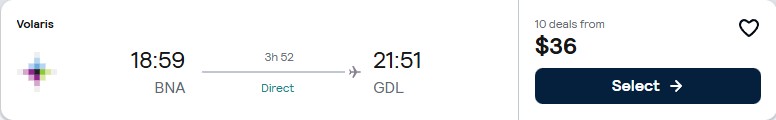 Click here to book this cheap flight deal. Non-stop flights from US cities to Mexican cities for only $36 one-way. Flight deal ticket image.
