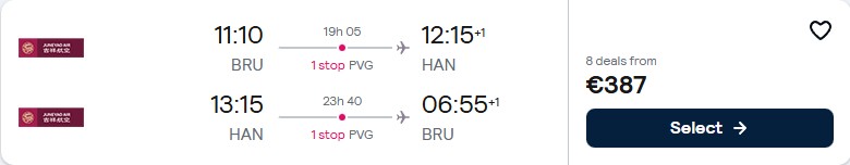 Click here to book this cheap flight deal. Cheap flights from Brussels, Belgium to Hanoi or Ho Chi Minh City, Vietnam from only €387 roundtrip. Flight deal ticket image.