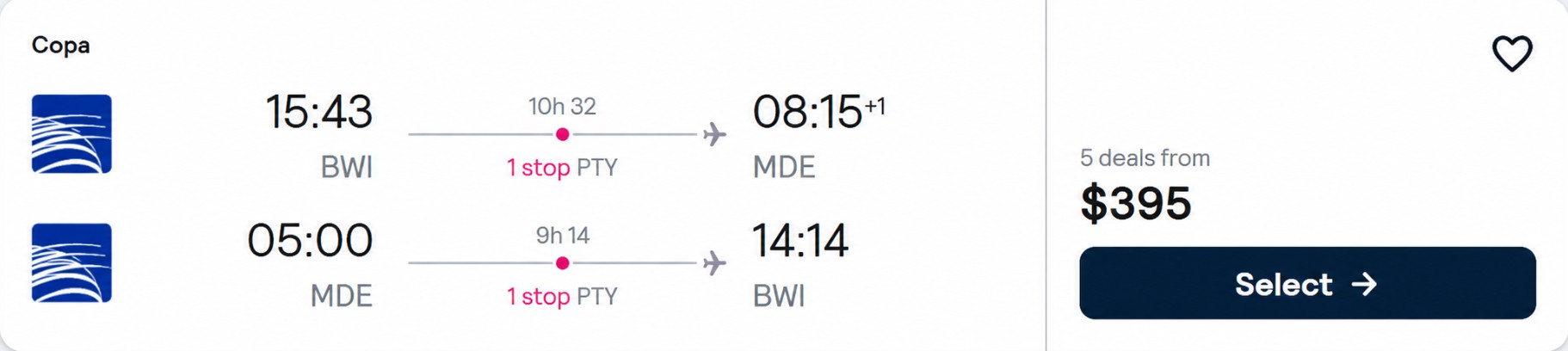 Click here to book this cheap flight deal. Cheap flights from Baltimore to Medellin, Colombia for only $395 roundtrip with Copa Airlines. Flight deal ticket image.