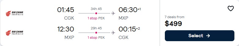 Click here to book this cheap flight deal. Cheap flights from Jakarta, Indonesia to Milan, Italy for only $499 USD roundtrip. Flight deal ticket image.