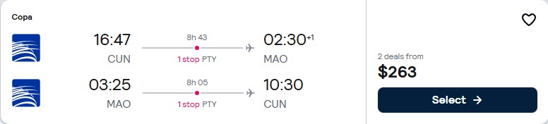 Click here to book this cheap flight deal. Cheap flights from Cancun, Mexico to Manaus, Brazil for only $263 USD roundtrip with Copa Airlines. Flight deal ticket image.