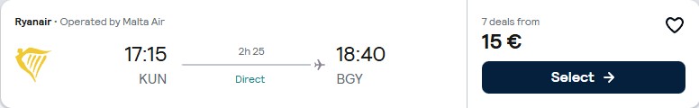 Click here to book this cheap flight deal. Non-stop flights from Kaunas, Lithuania to Milan, Italy for only €15 one-way. Flight deal ticket image.