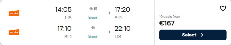 Click here to book this cheap flight deal. Non-stop flights from Lisbon, Portugal to Sal, Cape Verde for only €167 roundtrip. Flight deal ticket image.