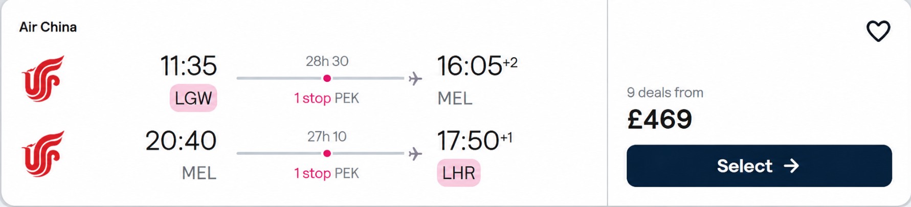 Click here to book this cheap flight deal. Cheap flights from London, UK to Melbourne, Australia for only £469 roundtrip. Flight deal ticket image.