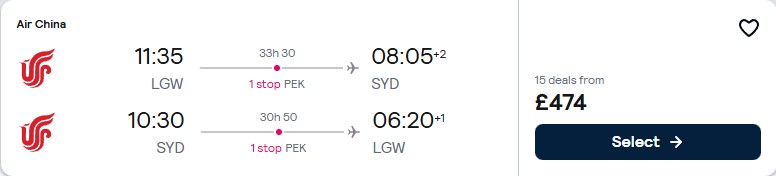 Click here to book this cheap flight deal. Cheap flights from London, UK to Sydney, Australia for only £477 roundtrip. Flight deal ticket image.