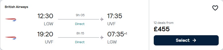 Non-stop flights from London, UK to St. Lucia for only £452 roundtrip with British Airways. Flight deal ticket image.