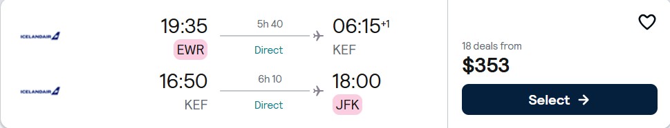 Cheap flights from US cities to European cities from only $353 roundtrip. Flight deal ticket image.