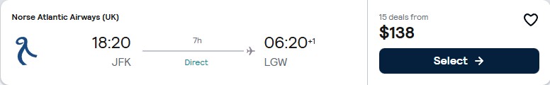 Click here to book this cheap flight deal. Non-stop flights from New York to London, UK for only $137 one-way. Flight deal ticket image.