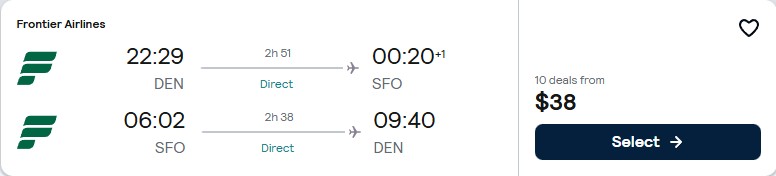Click here to book this cheap flight deal. Non-stop flights from Denver, Colorado to San Francisco for only $37 roundtrip. Also works in reverse. Flight deal ticket image.