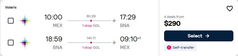 Click here to book this cheap flight deal. Cheap flights from Mexico City, Mexico to Nashville, USA for only $290 USD roundtrip. Flight deal ticket image.
