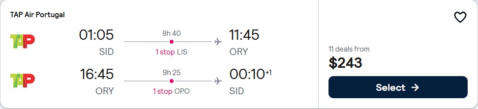 Click here to book this cheap flight deal. New Year flights from Sal, Cape Verde to Paris, France for only $243 USD roundtrip with TAP Air Portugal. Flight deal ticket image.