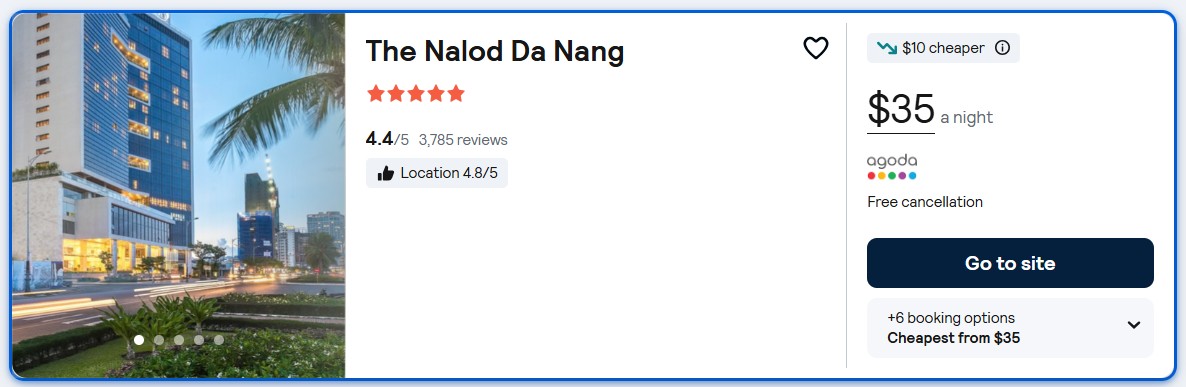 Stay at the 5* The Nalod Da Nang in Da Nang, Vietnam for only $35 USD per night. Flight deal ticket image.