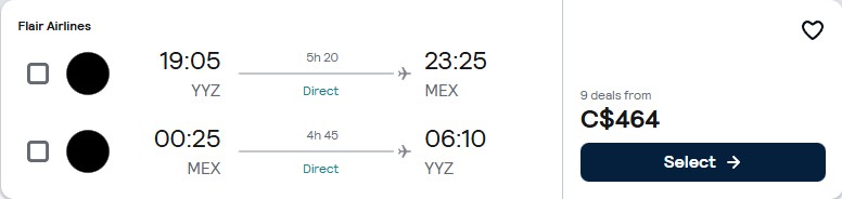 Click here to book this cheap flight deal. Non-stop flights from Toronto, Canada to Mexico City, Mexico for only $464 CAD roundtrip. Flight deal ticket image.