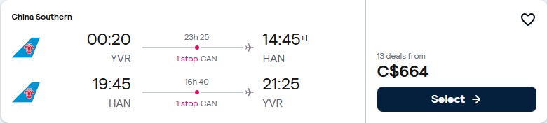 Click here to book this cheap flight deal. Cheap flights from Vancouver, Canada to Hanoi, Vietnam for only $664 CAD roundtrip. Flight deal ticket image.